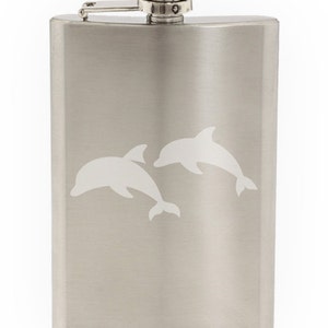 Awesome Swimming Dolphins Etched Hip Flask 8oz