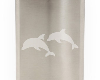 Awesome Swimming Dolphins Etched Hip Flask 8oz