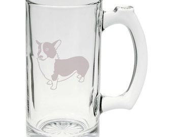 Silly Corgi Dog Lover's Hand Etched Mug - 25 Ounce Etched Stein Glass Mug