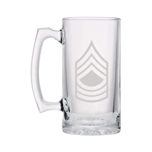 US Army - Master Sergeant E-8 Rank Insignia Shoulder Sleeve Patch - 16 Ounce Etched Stein Glass Mug