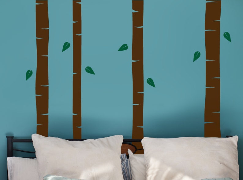 Beautiful Birch Trees with Leaves Vinyl Wall Decal Pack