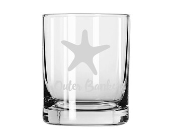 Starfish Outer Banks Shore Point Beach Etched Rocks Glass