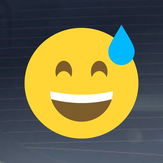 Grinning Face With Sweat Emoji Vinyl Decal for Laptop Etsy