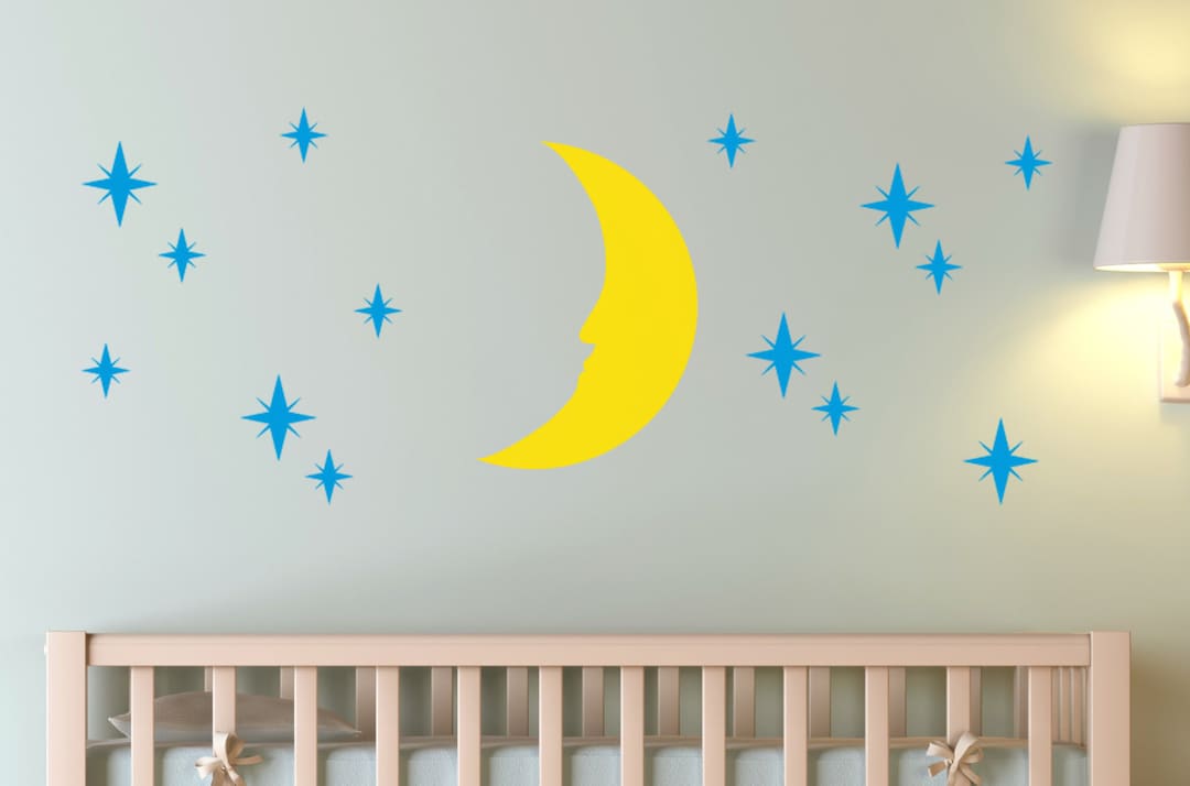 Nighttime Moon and Stars Vinyl Wall Decal Set Etsy