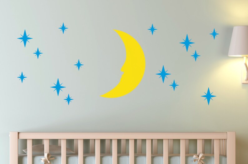 Gorgeous Night-time Moon and Stars Vinyl Wall Decal Set | Etsy