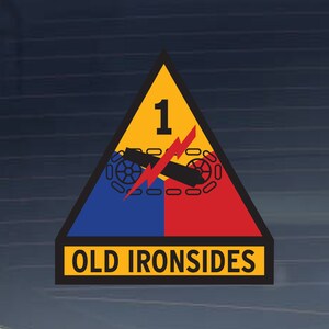 第 1 機甲師団 オールド アイアンサイド ゴールド バリアント陸軍ユニット 屋内屋外用ビニール デカール - 複数のサイズあり