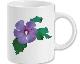 Rose of Sharon Flower Purple 11 ounce Ceramic Coffee Mug Teacup