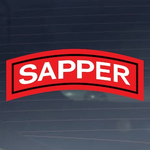 May include: A red and black curved patch with the word "SAPPER" in white letters.