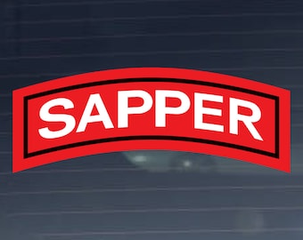 US Army Division - Sapper Tab Full Color Vinyl Decal Indoor Outdoor Vinyl Decal - Multiple Sizes