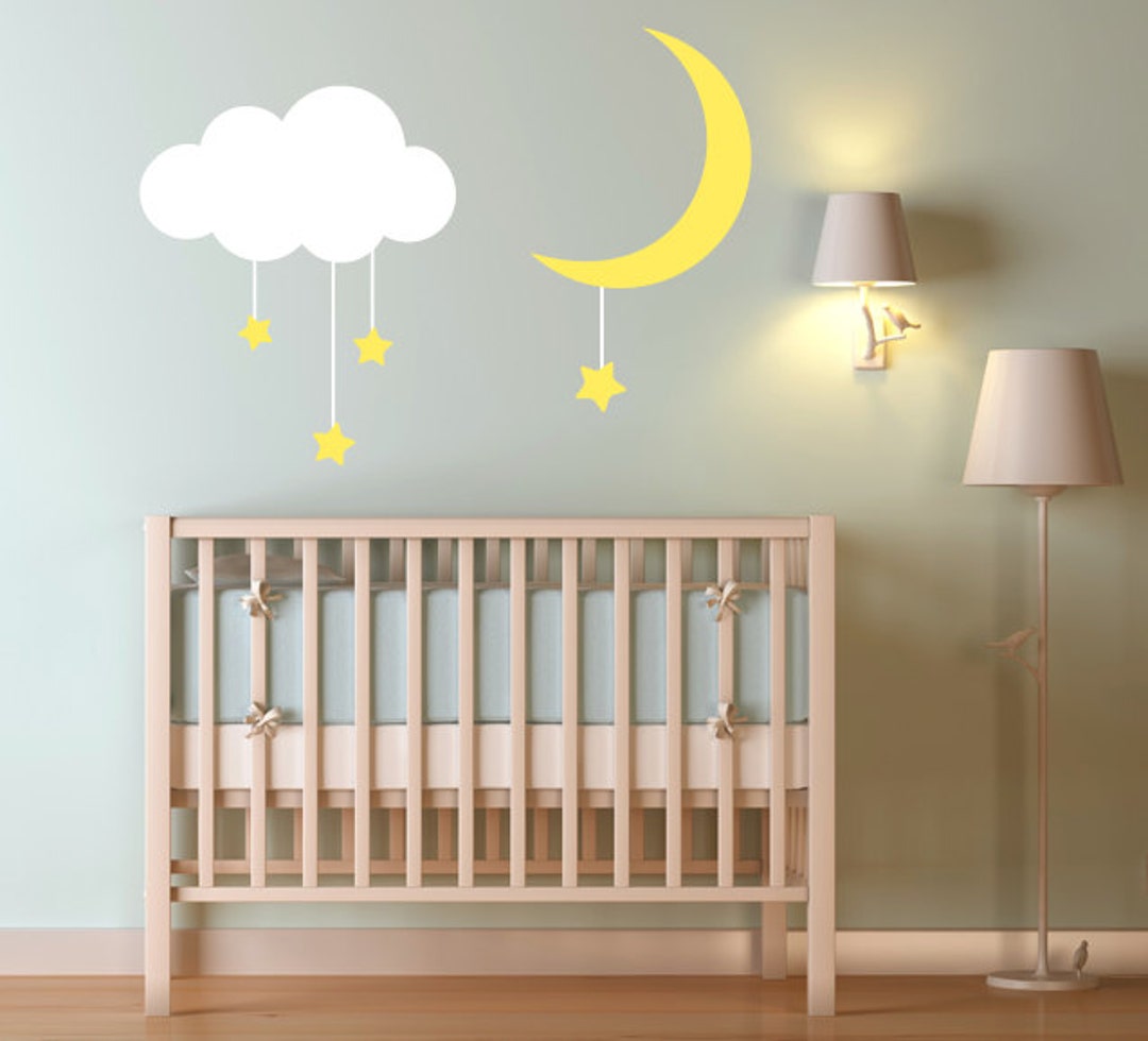 Adorable Cloud, Moon and Dropping Stars Vinyl Wall Decal Set - Etsy