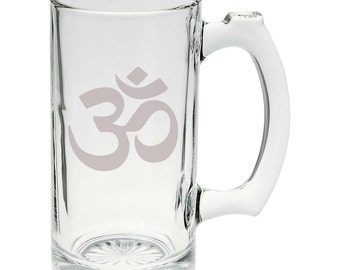 Aum Religous Simbolo Tazza incisa a mano 16 once Birra Stein Bicchiere di vetro