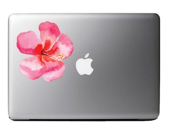 Watercolor Painted Hibiscus Hawaiian Flower - Vinyl Decal for Laptop,  Windows, Glass and Cars Sticker