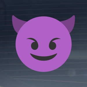 May include: Purple emoji with horns, a mischievous grin, and raised eyebrows.