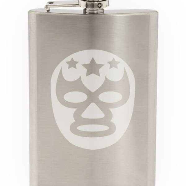 Luchador Wrestler Mask Etched Hip Flask 8oz