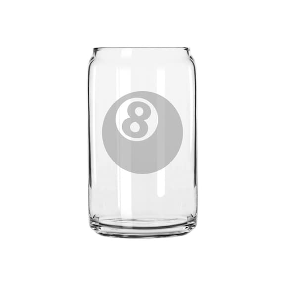 Pool Player's 8 Ball Hand Etched 16 oz Glass Can Cup