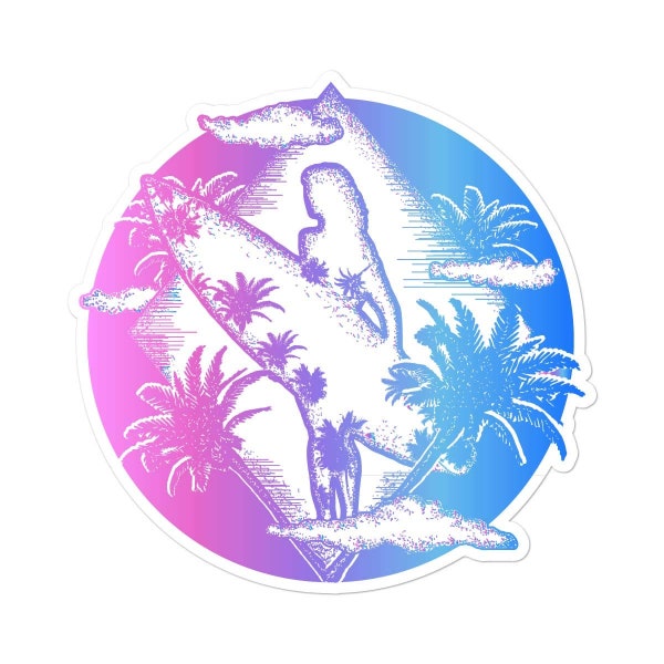 Vapor Wave Surfer Girl Silhouette Full Color Vinyl Decal