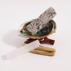 Smudging Set - Medium Abalone Shell / White sage / Abalone shell / Clear quartz crystal / Ritual kit / Spiritual Set / Meditation / Smudging