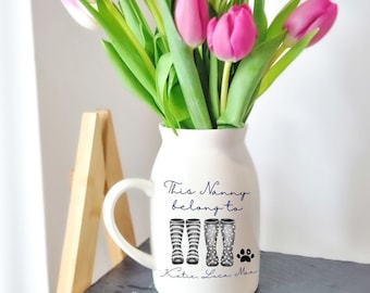 Personalised Mums Birthday Flower Vase, Birthday Vase Gift, Ceramic Wellie Vase, Gift For Mum, Mum Gift, Nanny Gift, Gift For Grandma