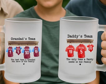 Fathers Day Gift for Dad | Personalised Daddy's Team Football Glass | Custom Family Jersey Beer Glass from Kids