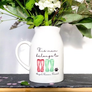Gift For Mum , Mums Vase Birthday Gift, Personalized Wellie Jug, Personalised Vase, Nan Gifts, Mum Gift, Gifts for Mum, Flower Vase