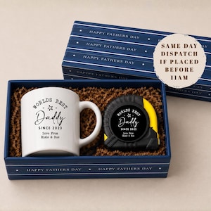 Set de regalo personalizado para papá / Taza y cinta métrica "El mejor papá del mundo" / Regalo del Día del Padre para él / Caja de regalo "Papá desde..."