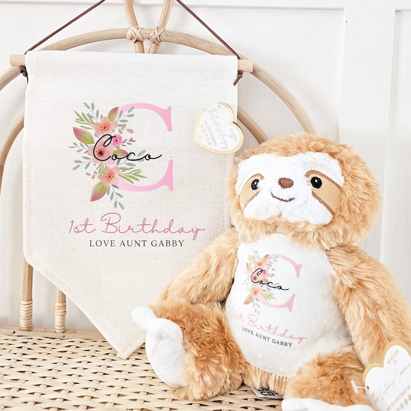 Personalised First Birthday Bunny Teddy - 1st Birthday Gifts - First Birthday Gift - 1st Birthday Girl - 1st Birthday Boy - Plush Bunny