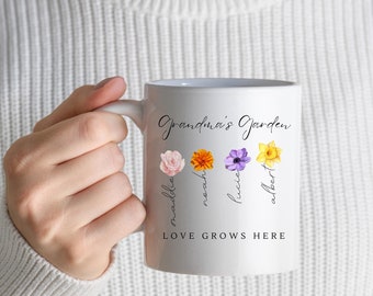 Birthday Gift, Mothers Day Gift, Personalised Mugs, Coasters, Birth Flower, Gift For Her, Gift For Mum, Nanny Gifts, Grandma Gift,Coffee Mug