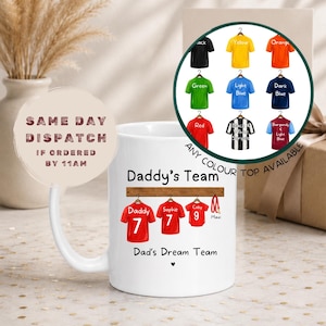 Presente para o Dia dos Pais | Caneca de Futebol Personalizada do Time do Papai | Caneca de Café Personalizada com o Uniforme da Família, Feita pelos Filhos | Presente de Aniversário