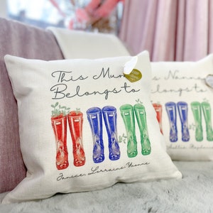 Personalised Cushion, Wellie Cushion, Family Gift, Gift For Mum, Mum Gift, Cushion Cover, Gift For Her, Home Decor