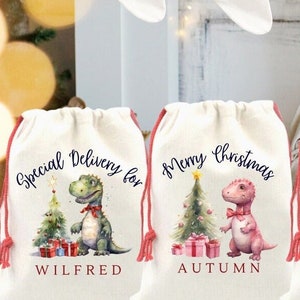 Dinosaurier Geschenke, Weihnachtssack, Weihnachtsdekor, Weihnachtssäcke, personalisierter Strumpf, Familien-Weihnachtsstrumpf-Set, Kinder und Baby