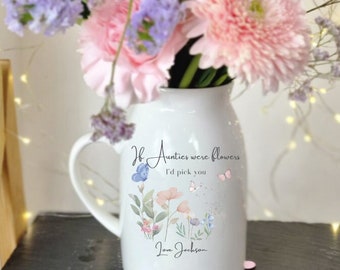 Personalised Vase For Auntie's Birthday Gift, Gift For Auntie, Gift For Her,Mum Gifts, Auntie Gifted Vase Mug And Hanging