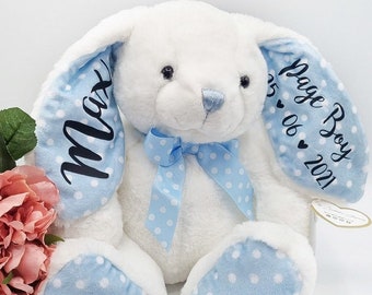 Personalised New Baby Bunny Rabbit Soft Toy, New Baby Gift, Personalised Page Boy and Flower Girl Bunny