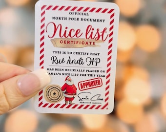 Personalised Santa's Nice List Certificate Magnets, Christmas Eve Box Filler, Father Christmas Official Nice List Certificate, Santa letter