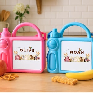Personalised Farmyard Lunch Box with Water Bottle | Custom Name | Tractor & Animal Design | Back to School Gift | Boys Lunchbox | BPA-Free