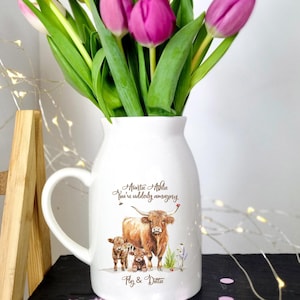 Highland Cow Gifts, Auntie Gifts, Personalised Vase, Gift for Mum, Gifts For Her, Flower Vase, Ceramic Vase,Sister Gifts ,Birthday Gifts