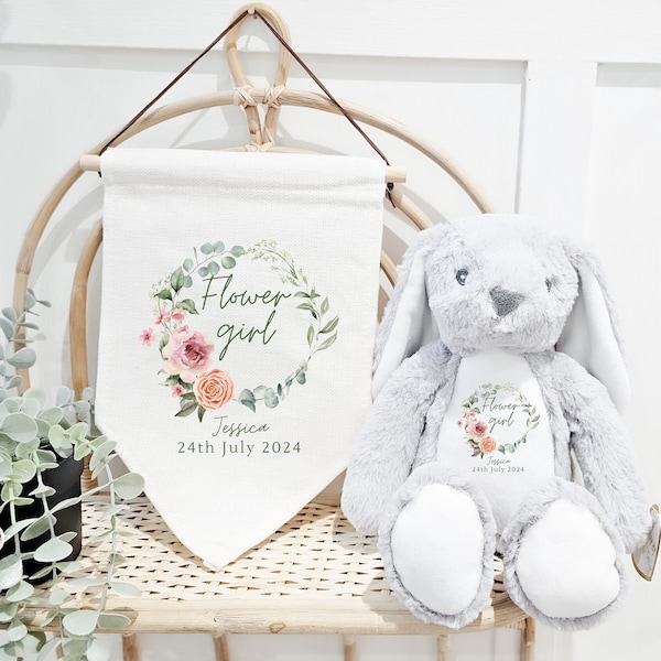 Personalisiertes Häschen, Geschenk für Blumenmädchen, Hochzeitsbevorzugung, personalisiertes Hochzeitszeichen, Blumenmädchengeschenke, personalisiertes Geschenk, Brautjungferngeschenk