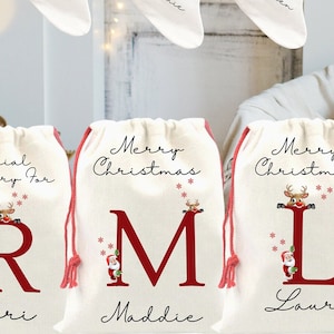 Sac de Noël personnalisé, décorations de Noël, sac du père Noël, renne et bas du père Noël, décoration de Noël, premier cadeau de Noël,