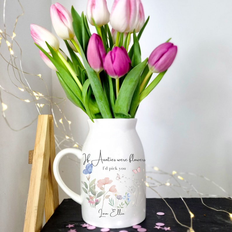 Personalised Vase For Auntie's Birthday Gift, Gift For Auntie, Gift For Her, Birthday Gift Vase, Auntie Gifted Vase Mug And Hanging image 2