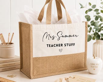 Personlig lärarväska, tackpresent till läraren, personlig jutetygväska, terminsslutspresent, bästa läraren någonsin, förskolelärarpresent