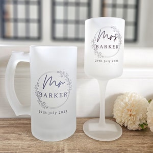 Personalised Bride and Groom Glasses, Personalised Mr and Mrs Glasses, Personalised Wedding Glasses, Personalised Wedding Stein,Wedding Gift