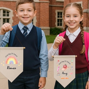 Personalised First Day At School Sign, Flag Banner, Back To School, First Day Of School, First Day Sign, School Supplies,