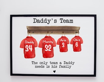 Personalised Football Print, Fathers Day Gift, Gift For Dad, Home Decor, Prints, Custom Family Print, Grandad Gifts, Personalised Prints