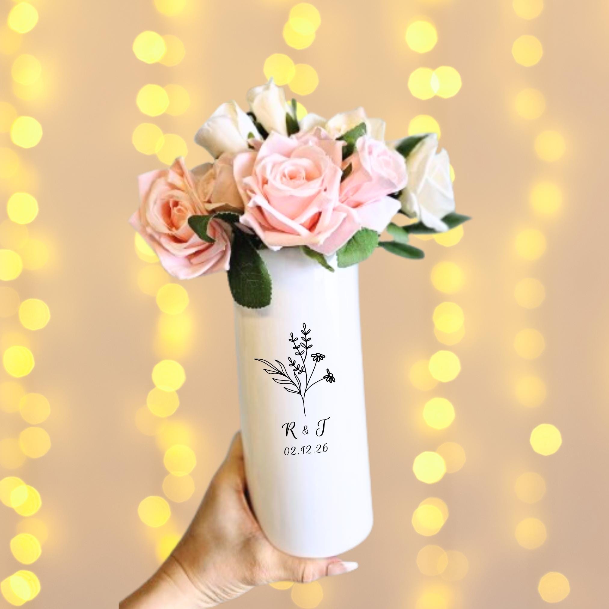 パーソナライズされた陶器の花瓶、バレンタインギフト、結婚祝い 