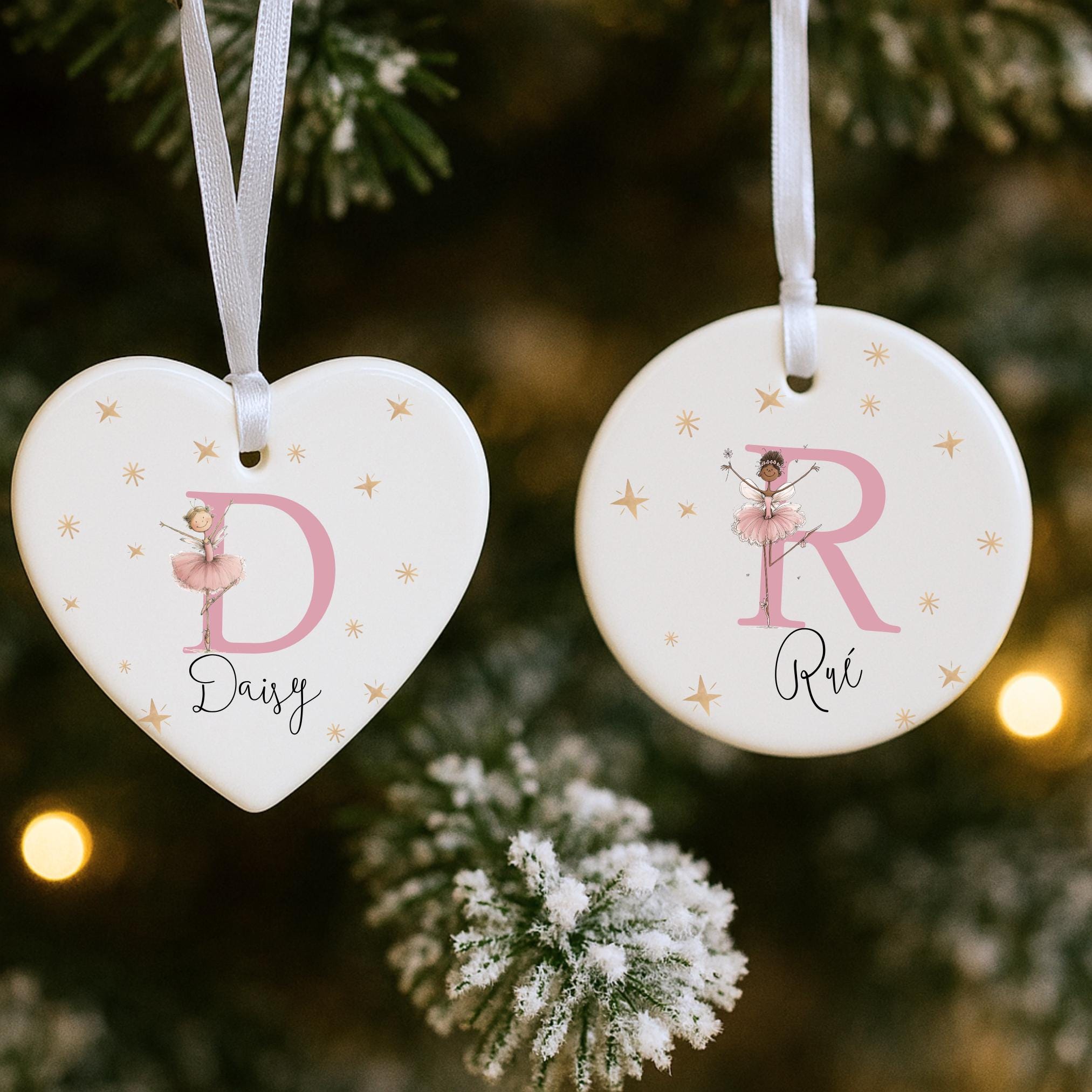 パーソナライズされた妖精とバレリーナのクリスマスオーナメント