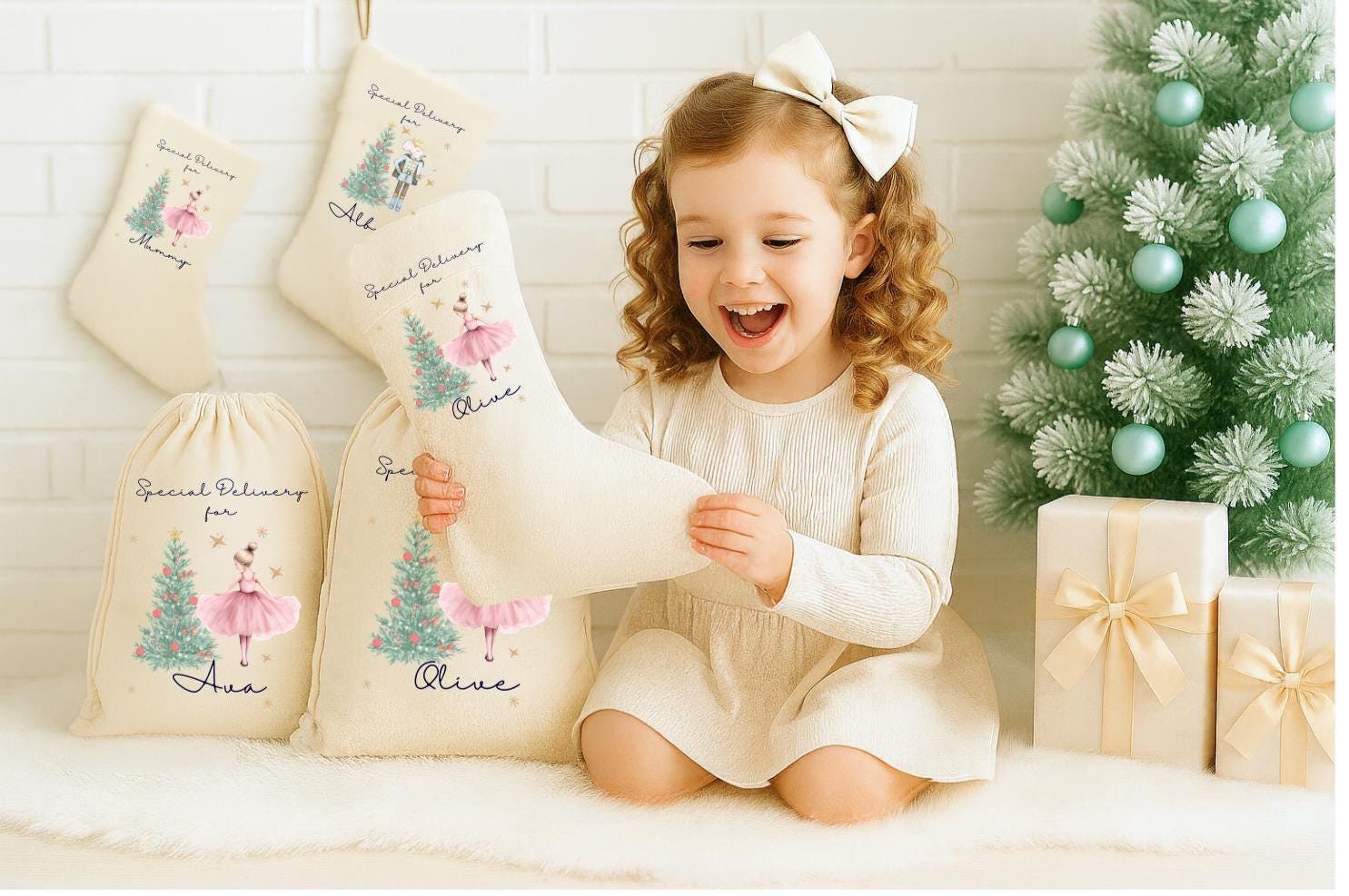 Personalised Christmas Special Delivery Stocking, First Christmas Stocking, Family Christmas Stocking Set, Sugar Plum Fairy, Girl Gifts