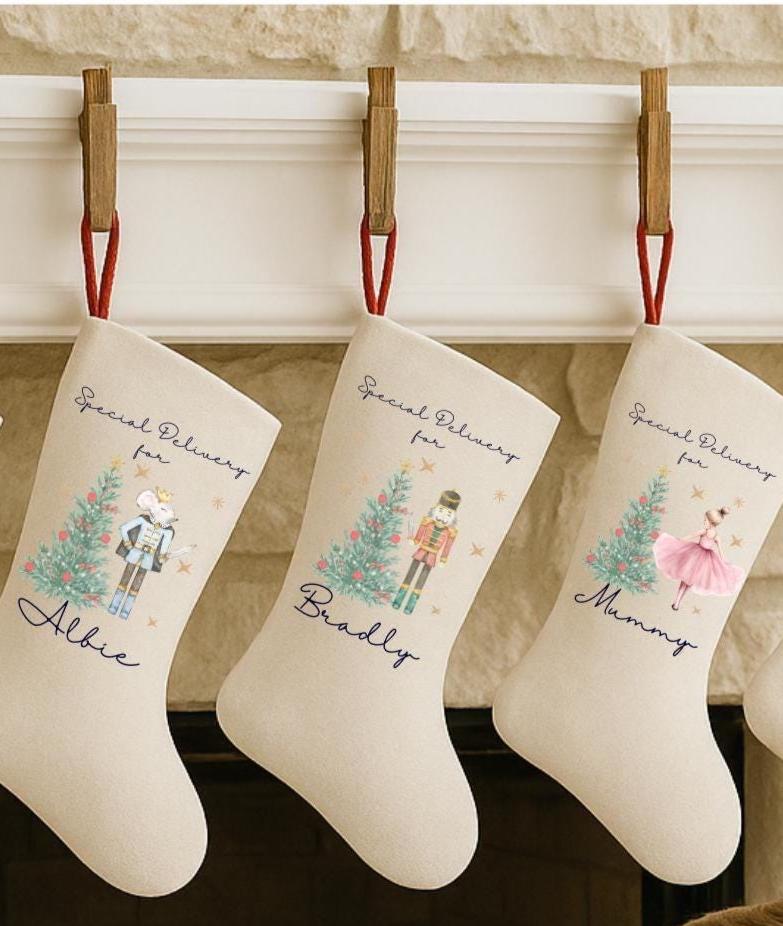 Personalised Christmas Special Delivery Stocking, First Christmas Stocking, Family Christmas Stocking Set, Sugar Plum Fairy, Nutcracker
