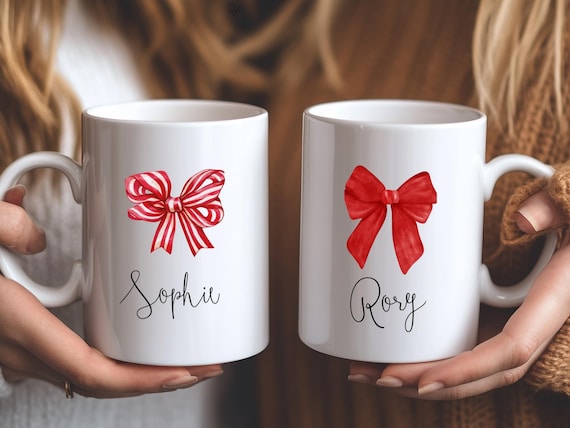Personalisierte Schleife Becher, Geschenk für sie, Geburtstagsgeschenk, Kaffeetassen, personalisierte Geschenke