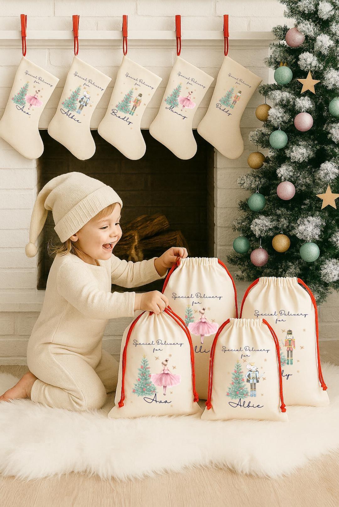 Personalised Christmas Special Delivery Stocking, First Christmas Stocking, Family Christmas Stocking Set, Sugar Plum Fairy, Nutcracker