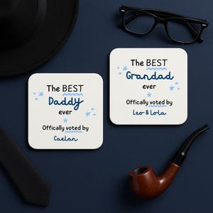 Personalised Father&#39;s Day Gift for Grandad, Best Grandad Ever Coaster, Custom Gift from Kids, Funny Father’s Day Coaster, Gift for Grandad