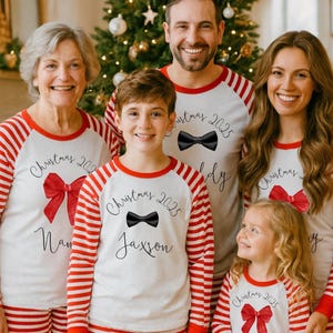 Christmas Pjs Matching Family Bow Pyjamas – Festive Xmas PJs for Kids & Adults – Christmas  Pyjamas for Family Photos And Cozy Nights
